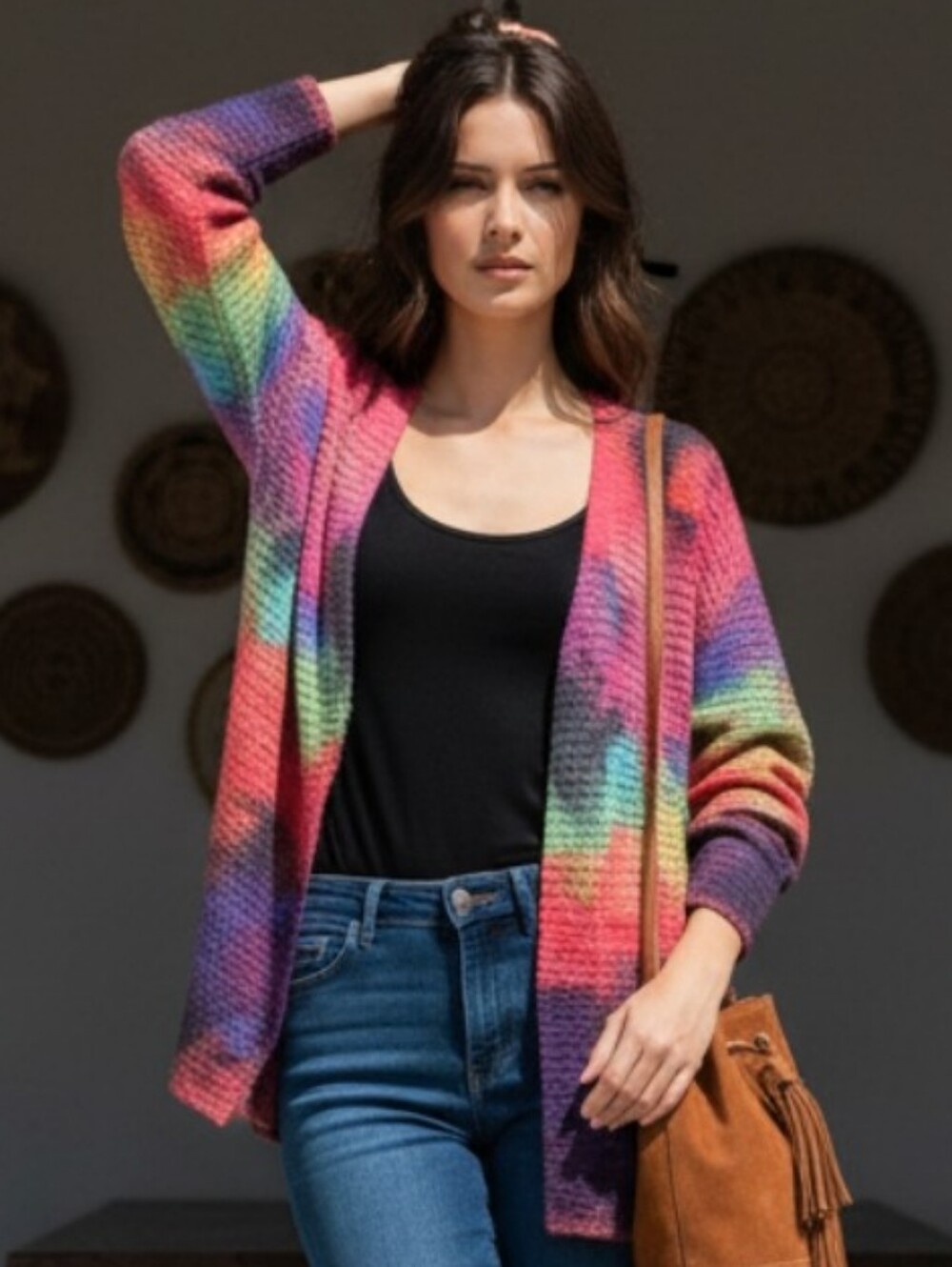 Ethyl Colorful Open Front Cardigan Size L/XL